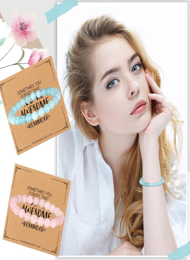 Aurelema 12 Pcs Inspirational Friendship Bracelets Gifts for Women Sometimes You Forget You're Awesome Bead Adjustable Crystal Natural Stone Bracelets with Card for Valentines Day Galentines Day Birthday Gifts - Image 3